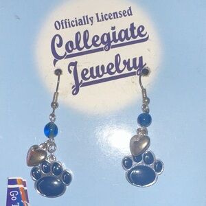 Collegiate Paw Print Earrings with Blue and Silver Accents